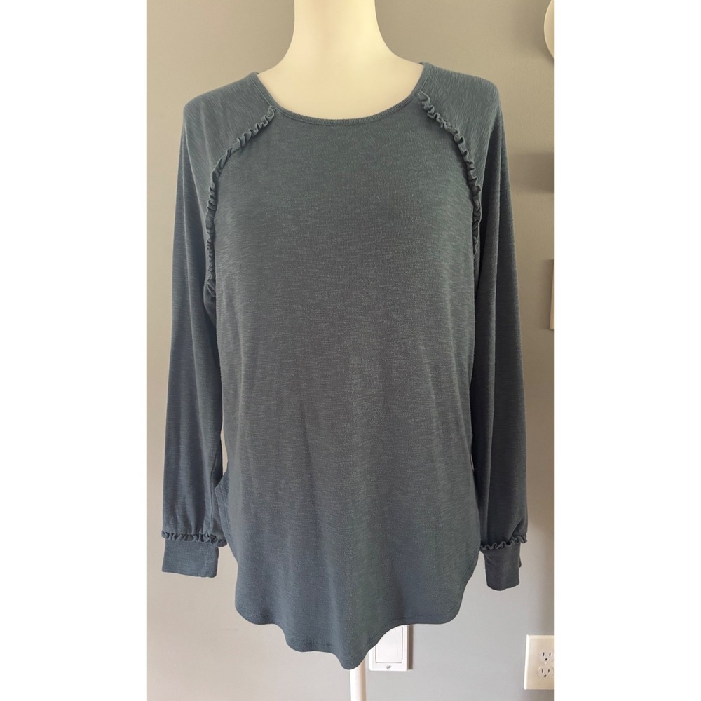 LC Lauren Conrad Womens XS Blue Ruffle Raglan Slub Knit Long Sleeve Top